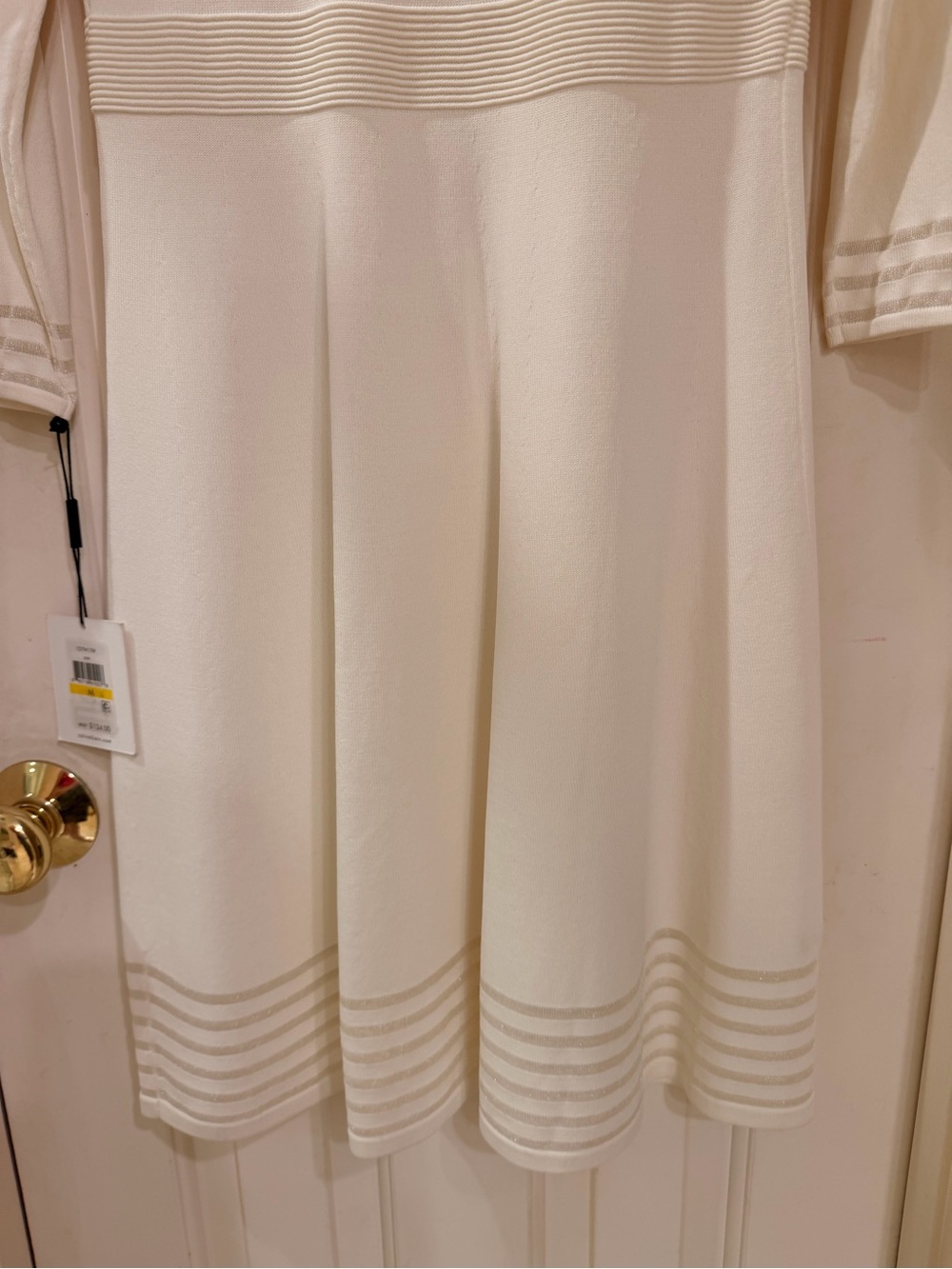 Calvin Klein Ivory Long-Sleeve Knit Fit & Flare Dress with Sheer details, Sz M - Picture 12 of 16